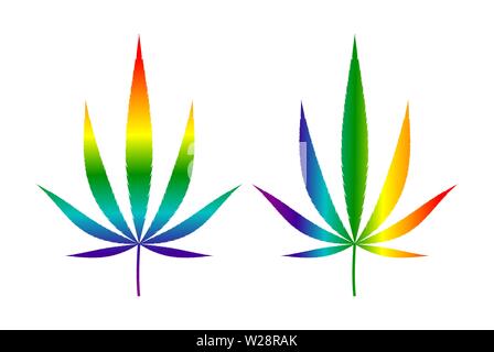LGBT flag rainbow colored hemp leaf. Isolated on white background Stock Vector