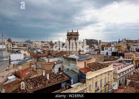 View on squares, buildings, streets of Valencia in Spain. Stock Photo