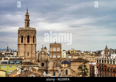 View on squares, buildings, streets of Valencia in Spain. Stock Photo