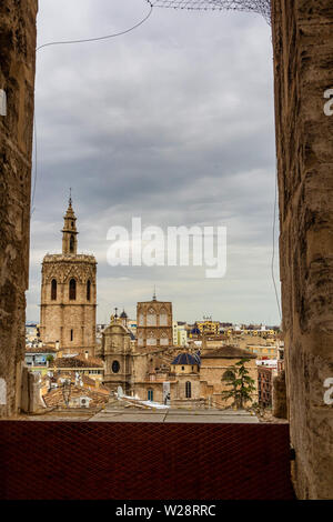 View on squares, buildings, streets of Valencia in Spain. Stock Photo