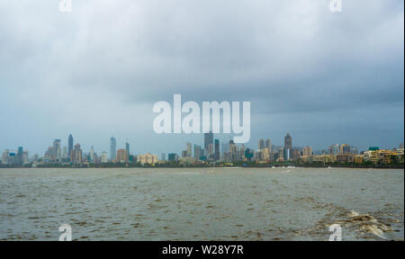 Mumbai skyscrappers. Mumbai Cityscape from Marine drive with Arabian Sea Stock Photo