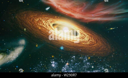 Giant glowing nebula. Space background with red nebula and stars. Elements of this image furnished by NASA. Stock Photo