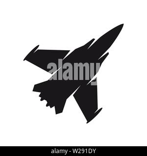 Black military aircraft symbol. Fighter jet, aircraft icon or sign concept. Stock Vector