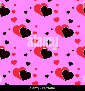 red and black heart seamless on pink background valentines day vector Stock Vector