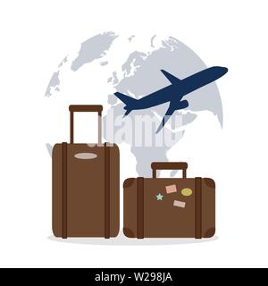plane flying around the globe with suitcase travel concept vector illustration EPS10 Stock Vector