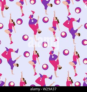 Vector seamless pattern with dancing people. Dance party, competition. Street modern dance. Design for textile, banner, poster or print. Stock Vector