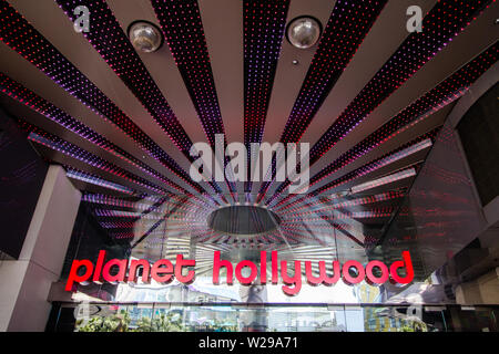 Exterior entrance of the Planet Hollywood Casino and Resort on the strip in Las Vegas. Planet Hollywood has over 2500 rooms and casino. Stock Photo