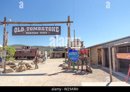 Tombstone, Arizona, USA - May 1, 2019: Wild West frontier style facade of the Old Western Theme Park in Tombstone Arizona. Stock Photo