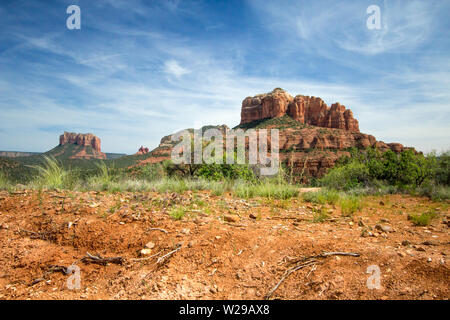Red Rocks Of Sedona. Scenic Sedona, Arizona red rock landscape with the famous Courthouse and Bell mountain geological formations Stock Photo