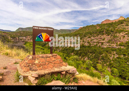 Desert Southwest Wildfire Danger. Warning sign of fire danger and wildfires in the American Southwest desert and forests. Stock Photo