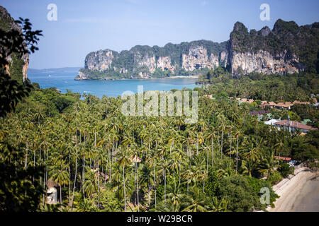 Aerial panoramic view from cliff on railay beach Stock Photo