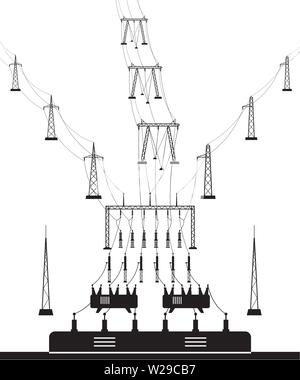 Electrical power grid substation - vector illustration Stock Vector