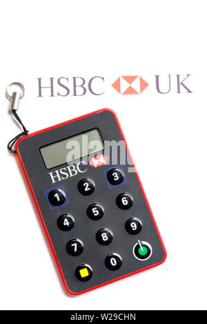 United Kingdom. HSBC Secure Key lying on HSBC headed paper Stock Photo