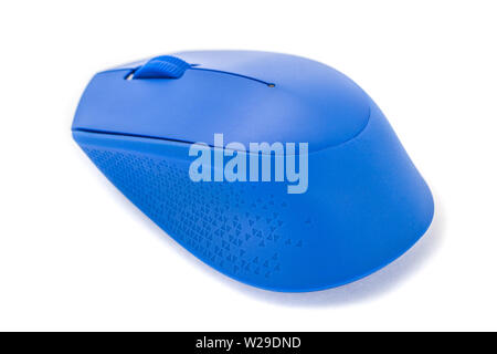 Blue computer mouse on white background studio shoot Stock Photo
