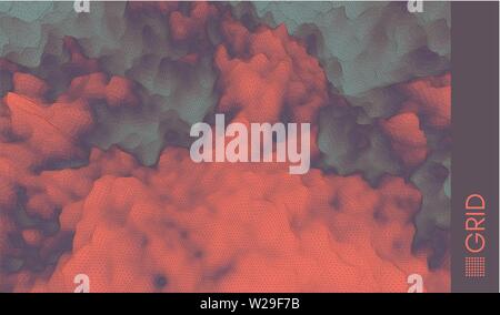 Fire and smoke. Mosaic. 3d perspective grid background texture. Abstract vector illustration. Stock Vector