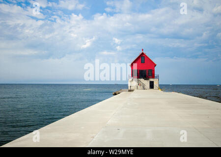 Glen Haven Lighthouse. Exterior of Glen Haven Lighthouse on the coast of Lake Michigan Stock Photo