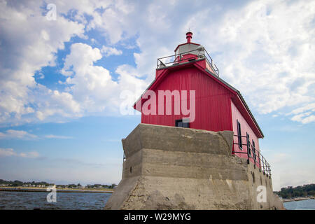 Glen Haven Lighthouse. Exterior of Glen Haven Lighthouse on the coast of Lake Michigan Stock Photo