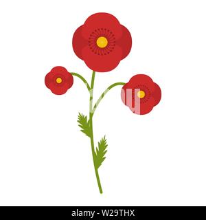Poppy field flower flat icon, wild flowers, plant vector illustration isolated on white background Stock Vector