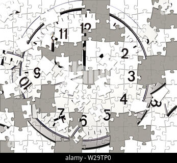 clock puzzle with missing and scattered pieces Stock Photo