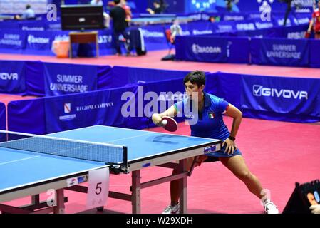 Pozzuoli, Italy. 07th July, 2019. The italian player Veronica Mosconi during the match of table tennis of Summer Universiade match between Italy and Poland at the PalaTrincone in Pozzuoli (Napoli) . Credit: Paola Visone/Pacific Press/Alamy Live News Stock Photo