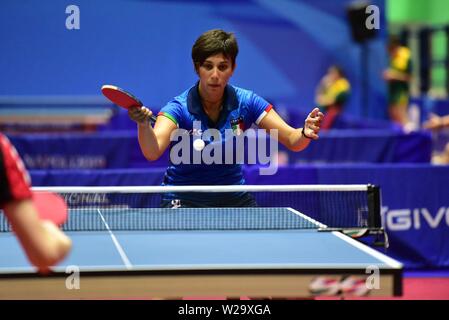 Pozzuoli, Italy. 07th July, 2019. The italian player Veronica Mosconi during the match of table tennis of Summer Universiade match between Italy and Poland at the PalaTrincone in Pozzuoli (Napoli) . Credit: Paola Visone/Pacific Press/Alamy Live News Stock Photo