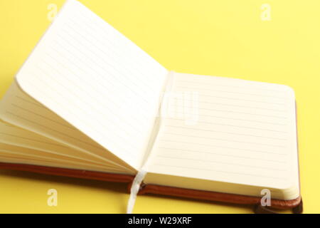 brown leather notebook open Stock Photo