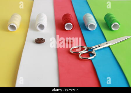 sewing objects on colorful background Stock Photo