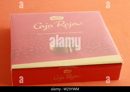 Zaragoza Spain. September 18; 2018; red box of nestle brand chocolates Stock Photo