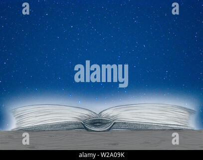 pencil sketch book open Stars night  by jziprian Stock Photo
