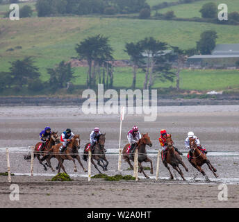 Courtmacsherry, Cork, Ireland. 07th July, 2019. Taking the bend at the annual Strand Races that was held in Courtmacsherry, Co. Cork, Ireland. Credit: David Creedon/Alamy Live News Stock Photo