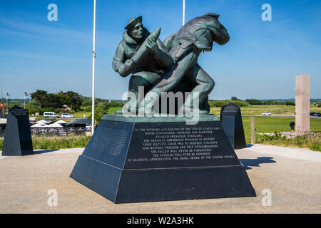 World War Two D-Day US Navy memorial by Steven Spears outside Utah Beach Museum, Ste-Marie-du-Mont, Normandy, France. Stock Photo