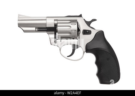 silver gun revolver isolate on white background Stock Photo - Alamy