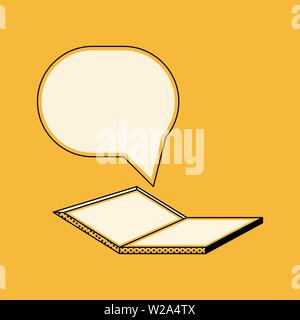 Laptop and one new message in retro style, chat vector illustration on a yellow background Stock Vector