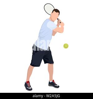 Tennis player with ball and racket, vector flat isolated illustration Stock Vector