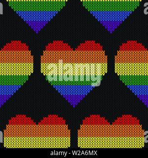 LGBTQ color abstract knitted pattern. Rainbow color seamless pattern. Design for sweater, scarf, comforter or clothes texture. Vector illustration Stock Vector