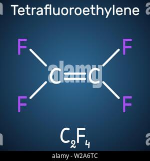 Tetrafluoroethylene or TFE molecule , is a monomer of Polytetrafluoroethylene or PTFE. It belongs to the family of fluorocarbons. Structural chemical Stock Vector