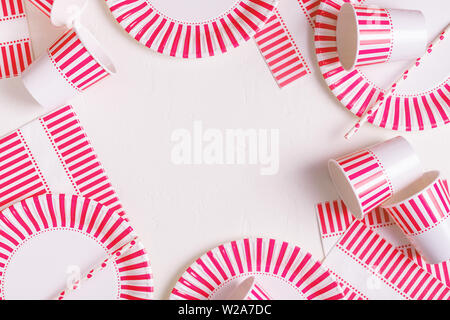 Eco-friendly disposable paper tableware. Party, picnic or bbq concept. Stock Photo