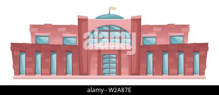 School building in cartoon style. Flat vector horizontal illustration. Isolated illustration. Stock Vector