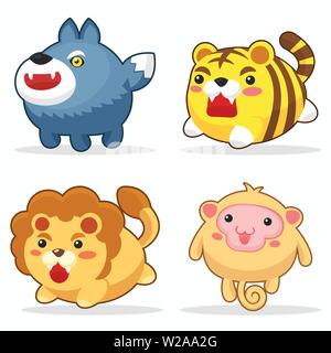 Cute animals funny cartoon character set Stock Vector