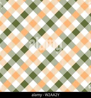 Light green and Orange Gingham pattern. Texture from for - plaid, tablecloths, clothes, shirts, dresses, paper, bedding, blankets, quilts and other te Stock Vector