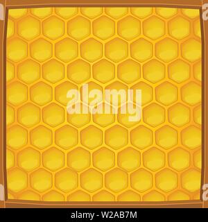 Cartoon honeycomb packed in wooden frame pattern background Stock Vector