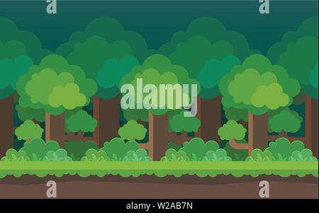 Cartoon forest seamless background Elements for mobile games Stock Vector