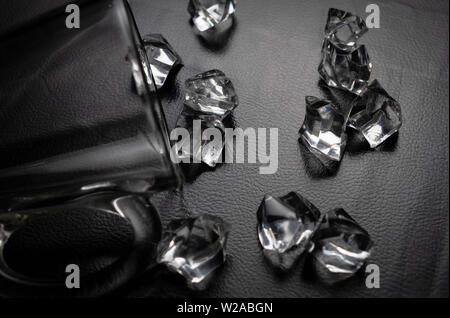 Crystals on the black leather Stock Photo