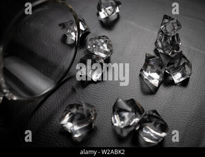 Crystals on the black leather Stock Photo