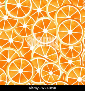 Orange seamless patterns of sliced fruit painted watercolors Stock Photo