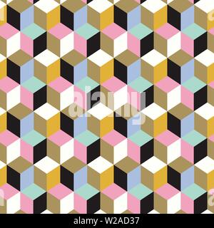 Abstract geometric seamless pattern of color cubes. Endless seamless vector background with cube decoration Stock Vector