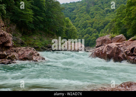 Granite canyon of the river Belaya. Monument of nature. Located in Russia, in the mountains of the North Caucasus. Stock Photo