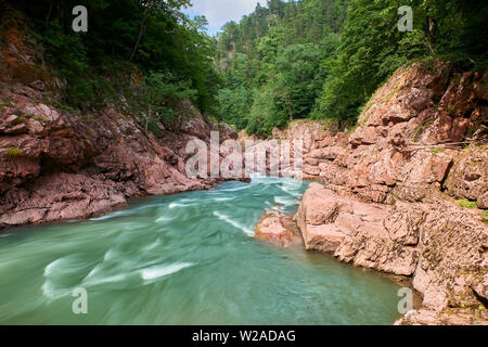 Granite canyon of the river Belaya. Monument of nature. Located in Russia, in the mountains of the North Caucasus.