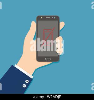 Hand holding smartphone with no phone allowed sign on screen Stock Vector