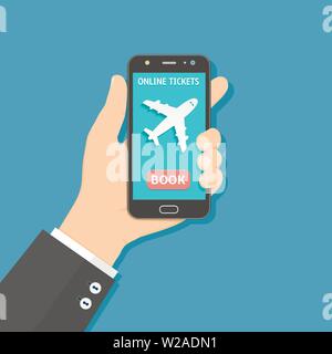 Flight tickets online booking from smartphone, flat style illustration Stock Vector